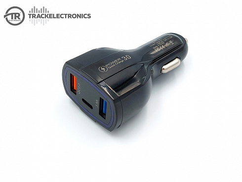 Разъём прикуривателя 2 USB+TYPE-C (черный) Fast Charger