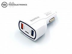 Разъём прикуривателя 2 USB+TYPE-C (белый) Fast Charger
