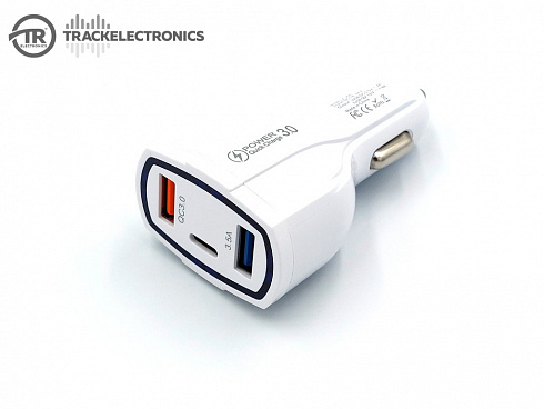 Разъём прикуривателя 2 USB+TYPE-C (белый) Fast Charger